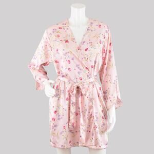 Vintage Pink Floral Silky Polyester Robe, Jaclyn Smith Women's Small